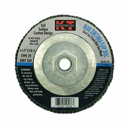 K-T INDUSTRIES Flap Disc, 4-1/2 in Dia, 5/8-11 Arbor, 60 Grit, Zirconium Abrasive 5-6966